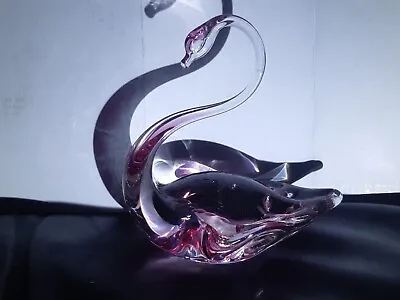 Buy Handmade Heron Glass Pink Iridescent Swan Figure Paperweight • 6.99£