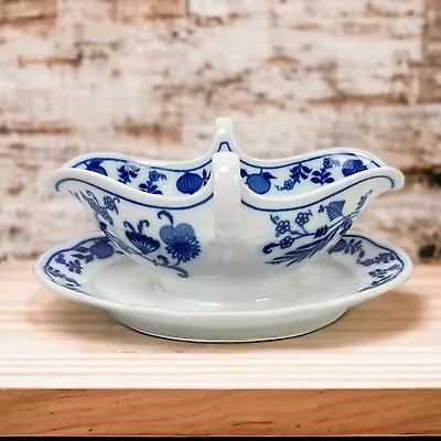 Buy Blue Onion Gravy Bowl Bavaria Germany Porcelain China Blue And White Vintage • 76.79£