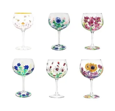 Buy Gin Glasses Cocktail Balloon Glass Hand Painted Flower Bees Ladybird Boxed • 12.99£