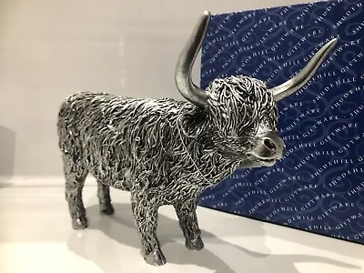 Buy Large Silver Highland Cow Scottish Farm Gift Figurine Ornament Figure • 21.99£