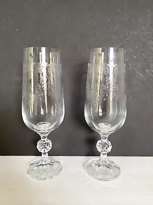 Buy Pair VTG Bohemian Crystal CASCADE Needle Etched Ball Stem Champagne Glasses MINT • 9.96£