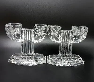 Buy Pair Clear Glass Anchor Hocking Queen Mary Vintage Double Candlesticks/Holders • 24.95£