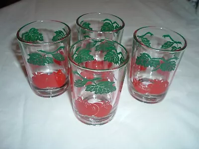 Buy 4 Federal TOMATOES Red Green Leaves Mid Century Glass 3  JUICE TUMBLERS  • 4.74£