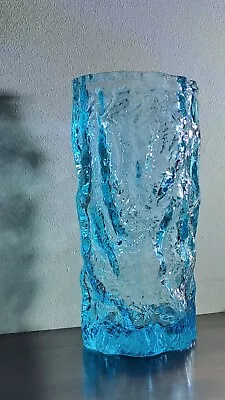 Buy Ingrid Glashütte Rock Crystal Bark Textured Glass Vase Blue Kingfisher Mid Cent. • 22£