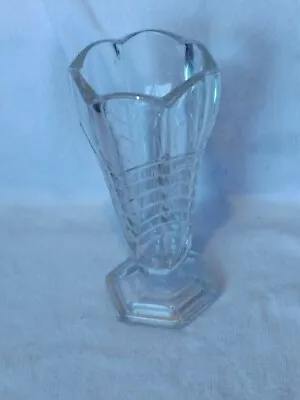 Buy Davidson Art Deco Chevron Trafalgar Footed Pressed Glass Vase 8  Tall • 15£