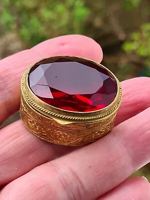 Buy Antique Italian Miniature Gilded Jewelled Top Trinket Box Pot ~ Ruby Glass Lid • 10£