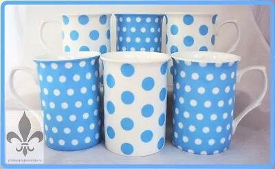 Buy Light Blue Dots & Spots Mugs Set Of 6 Fine Bone China Castle Cups Decorated UK • 29.90£