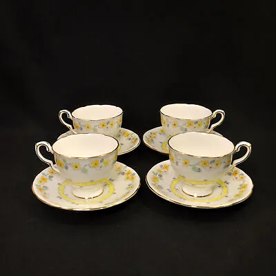 Buy Royal Stafford 4 Footed Cups & Saucers Yellow White Floral W/Gold 1940-1952 HTF • 93.65£
