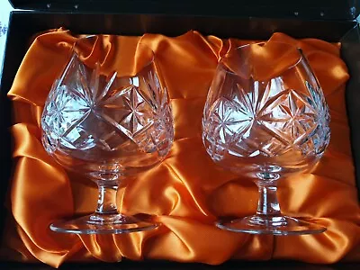 Buy 🌴 Webb Continental Hand Cut Lead Crystal Brandy Cognac Glasses Boxed X 2 • 24£
