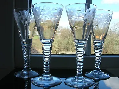 Buy Stuart - Art Nouveau Style  - Eden  -  Set Of Four Rare Wine Glasses - Signed. • 125£