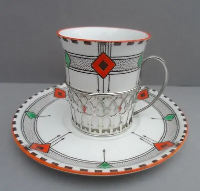 Buy Shelley Vogue 11772 Unhandled Coffee Cup & Saucer With Silver Hallmarked Holder. • 225£