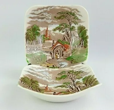 Buy Midwinter Rural England - 2x 14.5cm Square Bowls - Hand Coloured Vintage • 8£
