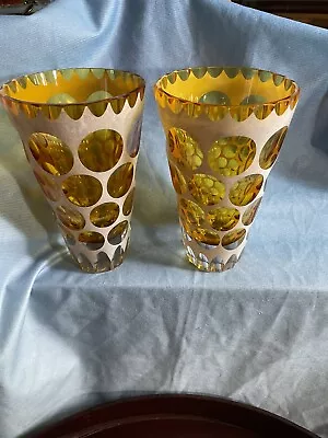 Buy Czech Bohemian Glass Vase,Amber,Thousand Eyes,cut Glass,good Condition ,rare. • 80£