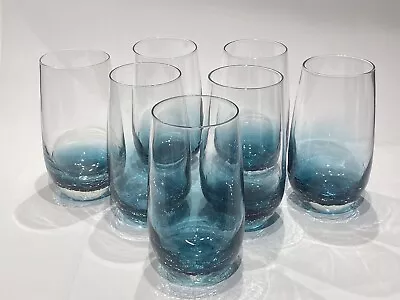 Buy 7 Pier 1 Teal Blue Crackle Glass Highball Tumblers Glasses 6” • 81.98£