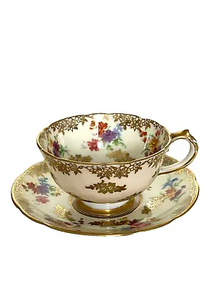 Buy Vintage Paragon China Cup And Saucer Peach Yellow Gold Floral Double Warrant • 40£