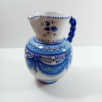 Buy Spanish Jug Pitcher Sangria Ceramic Glazed Hand Painted Blue White Vintage Vase  • 14.99£