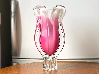 Buy Vtg Bohemian Art Glass Vase Thick Pink Czechoslovakia Hospodka 60s • 225.20£