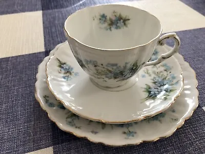 Buy Fine Bone China Trio White China With Forget Me Not Pattern In Blue  • 12£
