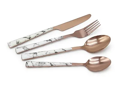 Buy Cutlery Set Rose Gold Stainless Steel Knife Fork Spoon Sets Marble Effect Handle • 20.95£