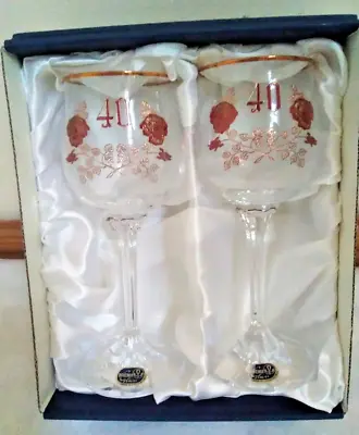 Buy Pair Vintage Bohemia Czech Crystalex Glass Wine Glass 40th Anniversary Birthday • 15.29£