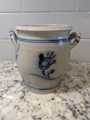 Buy Colonial Williamsburg Salt Glazed Pottery Vase Blue Floral Double Handled  Crock • 24.01£