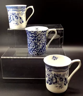 Buy Queen's Bone China Mugs, Blue & White: 2 Tonquin, 1 Victorian Calico (AH128G) • 9£