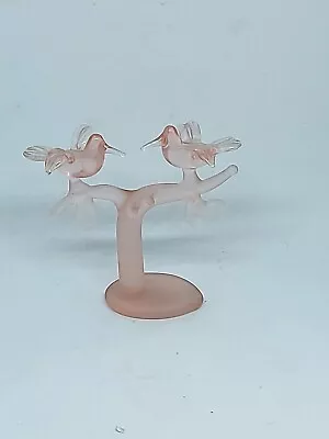 Buy Vintage Pink Glass Pair Of Birds Figurine Ornaments On A Branch • 12£
