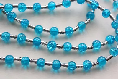 Buy Necklace - Turquoise Blue Crackle Glass Beads & Silver Tone Tube Spacers - 36  • 1.95£