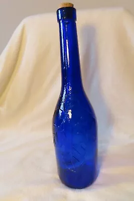 Buy Vintage Cobalt Blue Glass Bottle Grape Pattern Design Cork Stopper 12 Inches • 20£