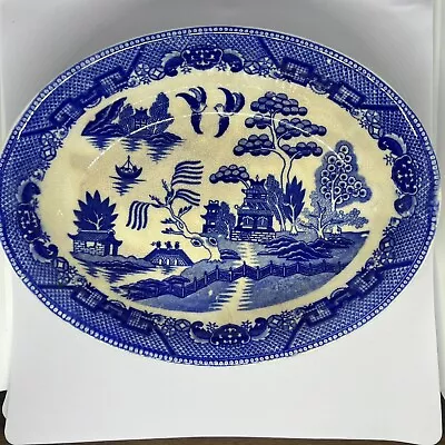 Buy Vintage Blue Willow Oval Serving Bowl Japan 8  X 10  Marked • 15.18£