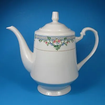 Buy The Cellar CLAUDETTE China Teapot Coffee Pot Blue Band Pink Flowers • 14.40£