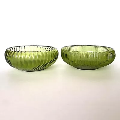 Buy 2 Vintage MCM Avocado Green Ribbed Glass Bowls - E.O. Brody Co. Candy Dish • 22.13£
