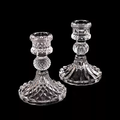 Buy Vintage Glass Clear Candlestick Dinner Candle Holder Home Wedding Decorati:da • 7.03£