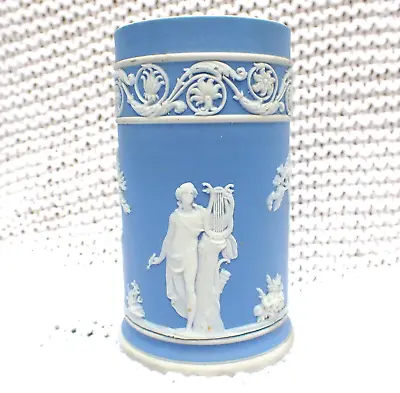 Buy Antique 19th Century Wedgwood Blue Jasperware Apollo Muse Spill Vase • 49.95£