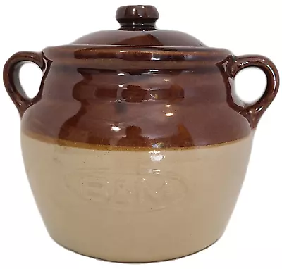 Buy B &M Bake Beans 606 Crock Stoneware Pot W Lid / Handles Vintage USA Brown & Tan • 41.28£