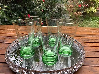 Buy STYLISH ART DECO FOOTED WATER/LEMONADE/COCKTAIL  GLASSES Set Of  5 Vintage C1930 • 45£