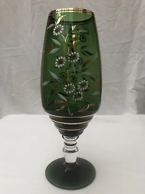 Buy Large Enamel Vintage Czech Bohemian Art Glass Vase/glass Emerald Green With Gold • 12.70£