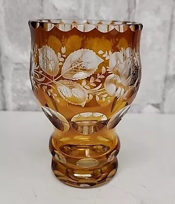 Buy Antique Bohemian Art Deco Czech Fancy Cut Amber To Clear Glass Large Tumbler • 52.07£
