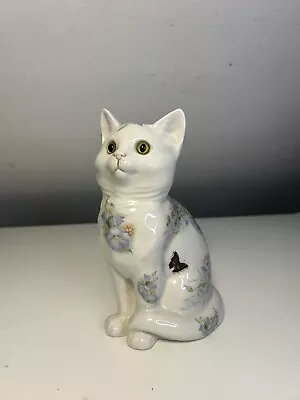 Buy Cats & Co Stoke On Trent White Floral Cat 20cm Green Eye Pattern Vintage Ceramic • 17.50£