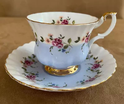 Buy Royal Albert Tea Cup Saucer Blue White Floral England Porcelain 4362 Crown China • 32.81£