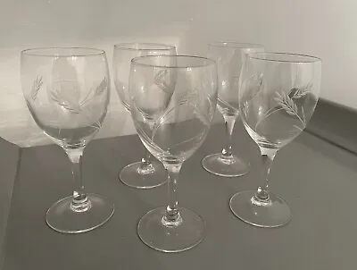 Buy Vintage X5 Bohemia Wheat Ear Pattern Hand Cut Crystal Wine Glasses Set VGC • 20£