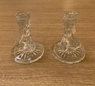 Buy Pair Of Vintage Glass Candle Stick Holders • 8.99£