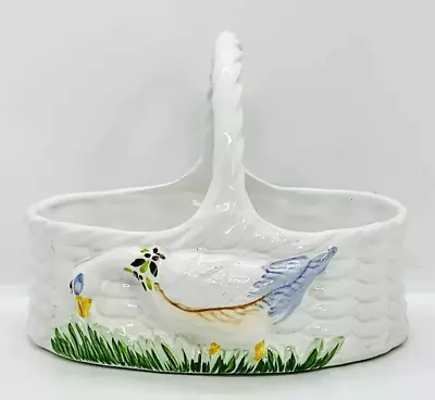 Buy Vintage Basket Portuguese Pottery - Hand Painted BRITART Goose Relief Decorative • 12£