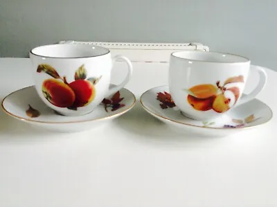 Buy Pair Of Royal Worcester 'Evesham' Tea Cups & Saucers - Unused Condition • 5£