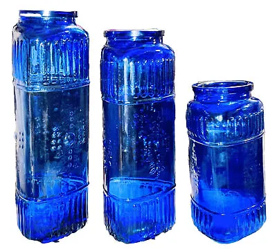 Buy VINTAGE COBALT BLUE GLASS Bale Top Jars /Canisters No Lids/Vase’s • 43.39£