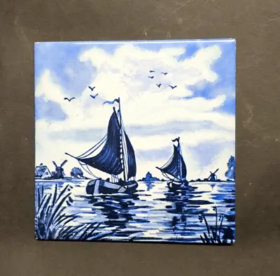Buy Vintage Delft Style Nautical Wall Tile Blue/White Sailboats By Boizenburg 6  GDR • 8£
