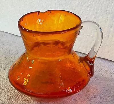 Buy Vintage CRACKLE Glass Pitcher Vase 3.25” Hand Blown Amberina Orange Side Spout • 9.60£