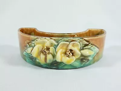 Buy Vintage Retro Australian Pottery Brown Trough C Shape Vase Applied Flowers • 18.23£