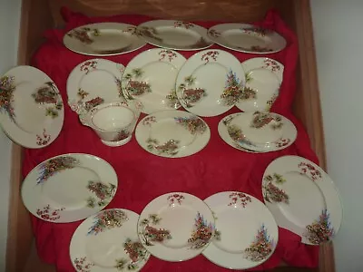 Buy 1930-40's Woods & Sons Ivory Ware Tudor House Style And Flowers Part Dinner Set  • 120£