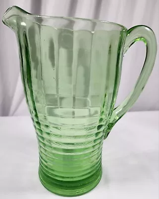 Buy Vintage Jeanette Green Depression Glass Block Optic Green Pitcher Banded Ribs • 42.35£